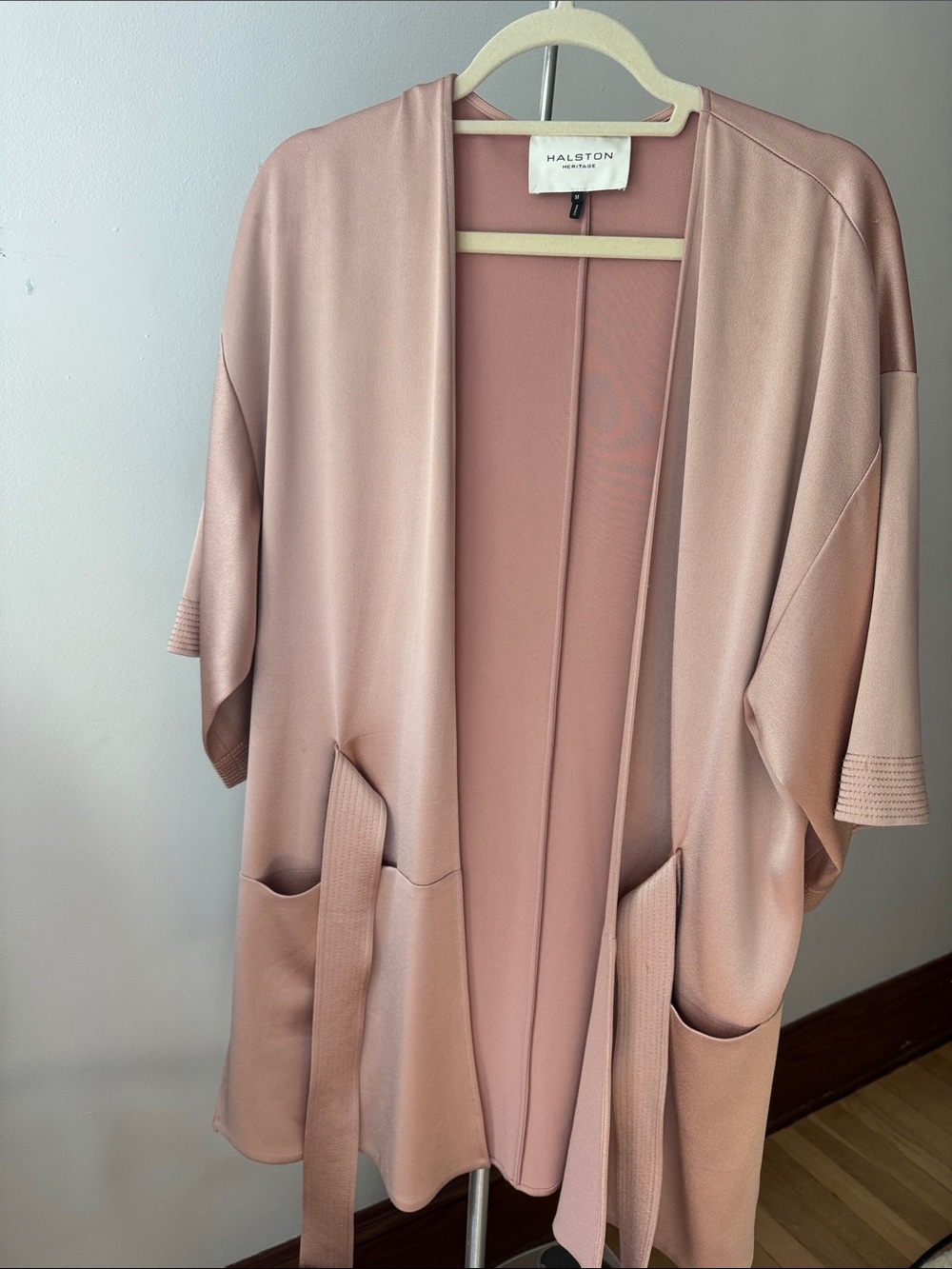 Halston Heritage Dusty Blush Satin-Effect Kimono Robe MEDIUM Resort collection